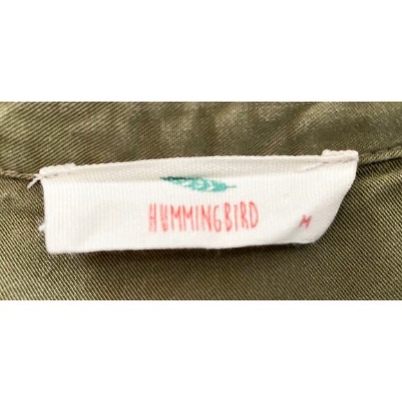 Hummingbird Women's Long Sleeve Button Down Shirt Floral Embroidered Distressed - Picture 4 of 8